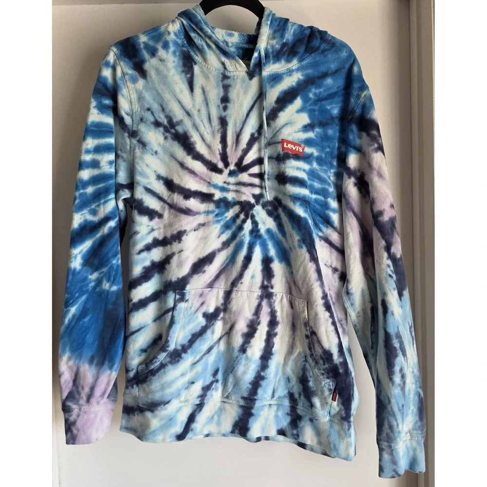 Levi's Hoodie S Blue White Tie-Dye Cotton Casual Retro Pullover Sweatshirt